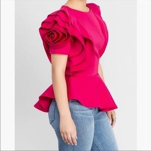 Women’s Fuchsia Ruffle Sleeve Peplum Top